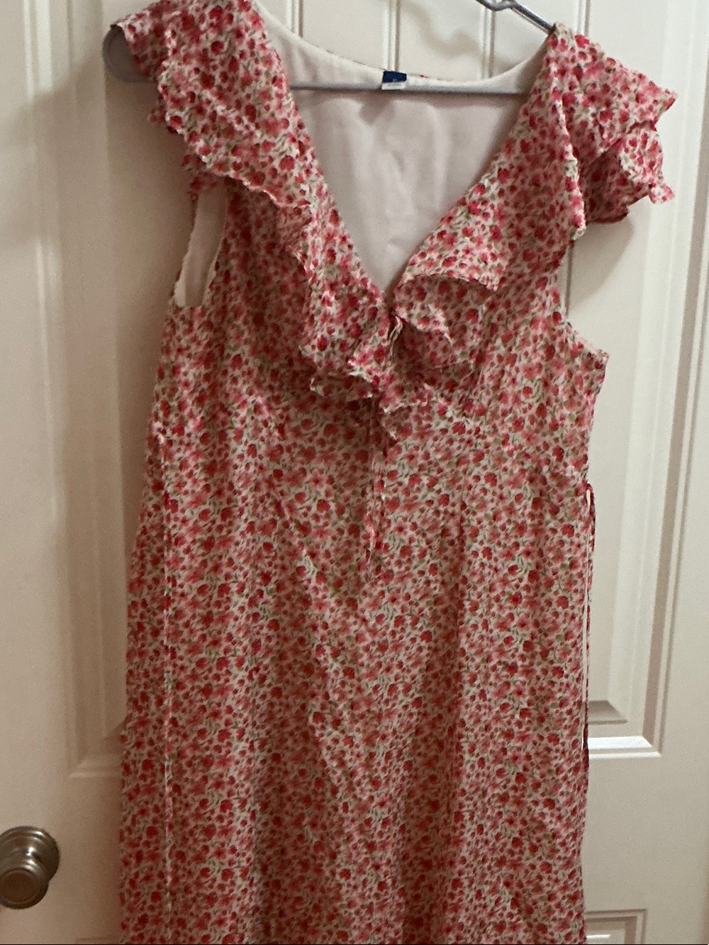 Old Navy Pink Floral Ruffle V-Neck Midi Dress